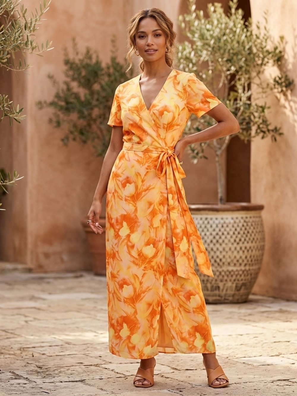 Escada Silk Wrap Dress Abstract Floral Print Vintage 1990s